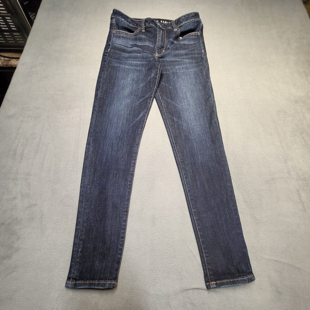 American Eagle Womens 8 Blue Stretch Hi Rise Jegging Jeans Distressed